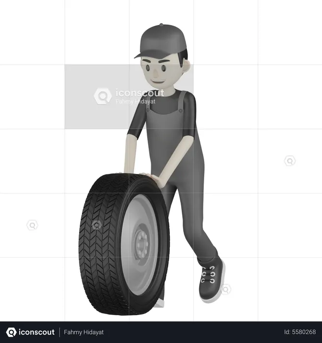 Mechanic Rolling Wheel  3D Illustration