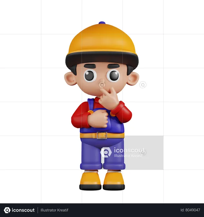 Mechanic Showing Curious Pose  3D Illustration