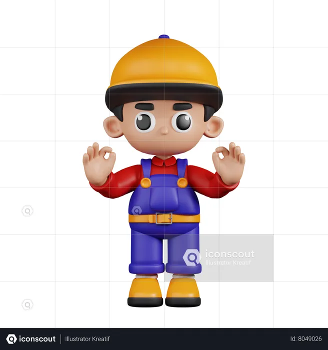 Mechanic Showing Ok Hand Gesture  3D Illustration