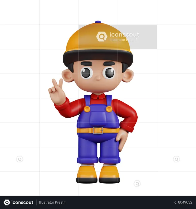 Mechanic Showing Peace Sign  3D Illustration