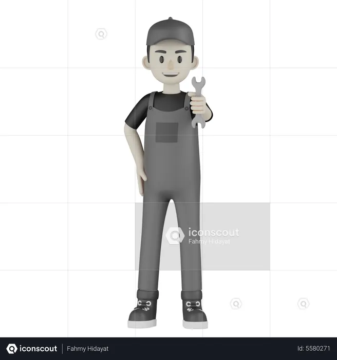 Mechanic Showing Wrench  3D Illustration