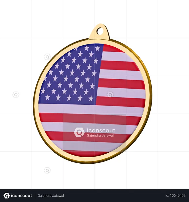 Medaillenabzeichen mit der Flagge der Vereinigten Staaten von Amerika Flag 3D Icon