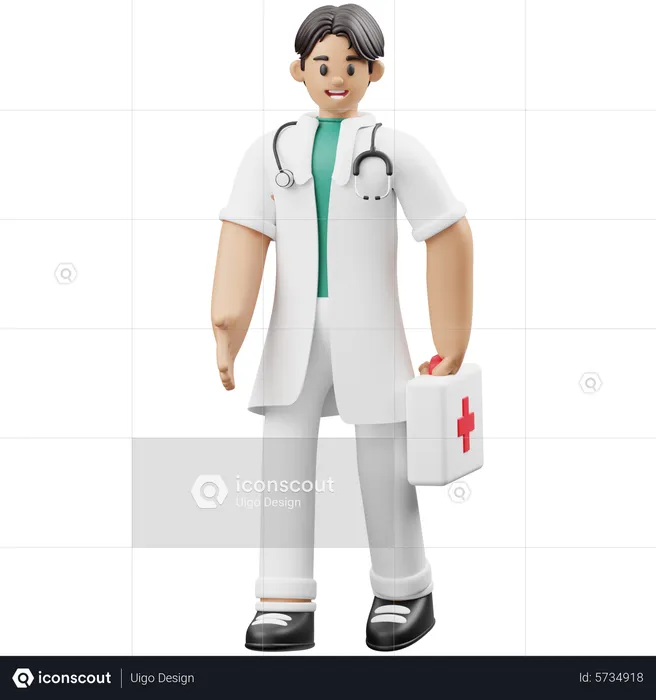 Le médecin apporte une trousse médicale  3D Illustration