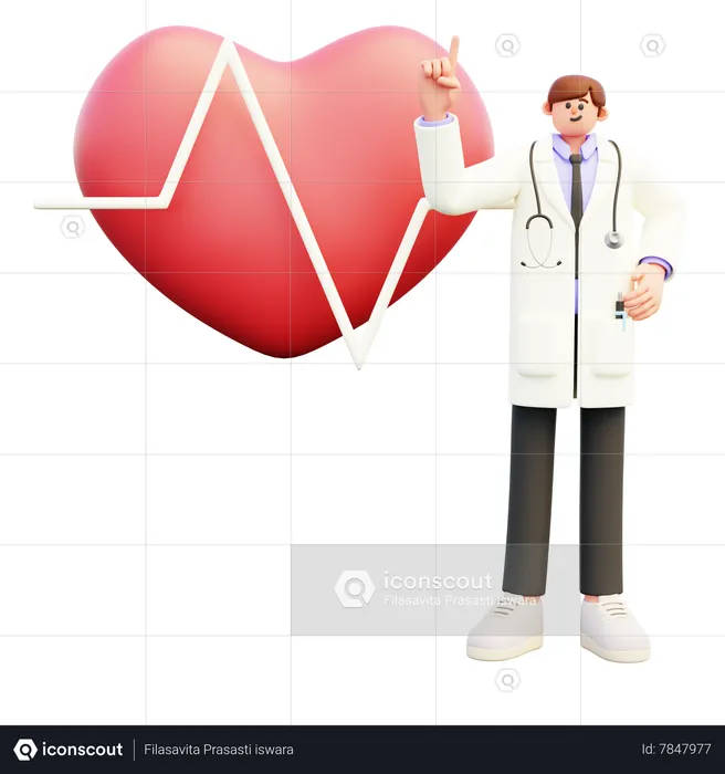 Médecin avec cardiogramme cardiaque  3D Illustration