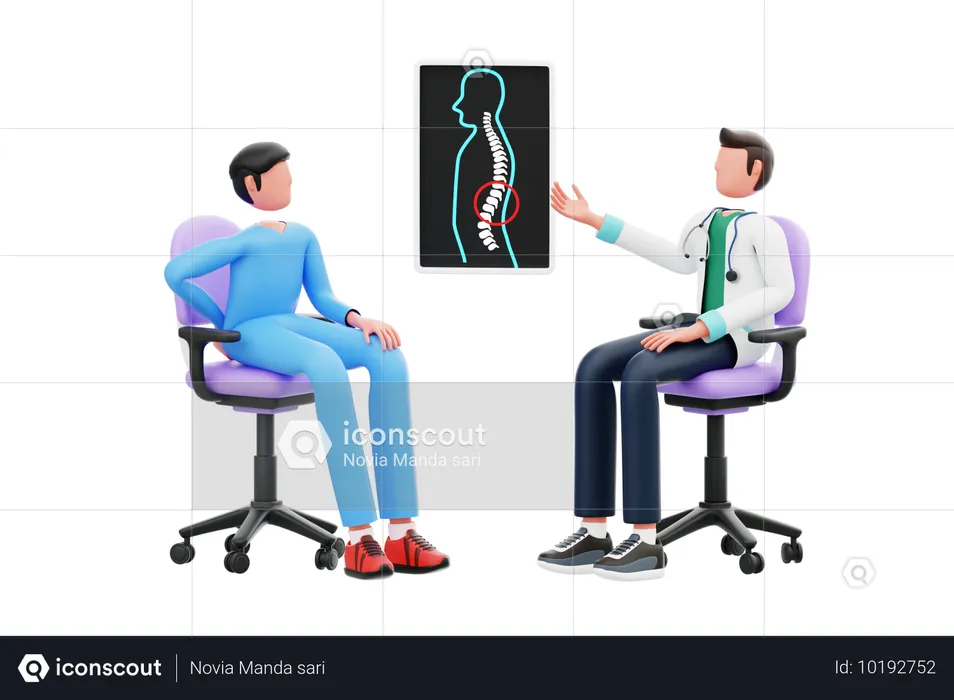 Un médecin donne des soins orthopédiques à un patient souffrant de maux de dos  3D Illustration