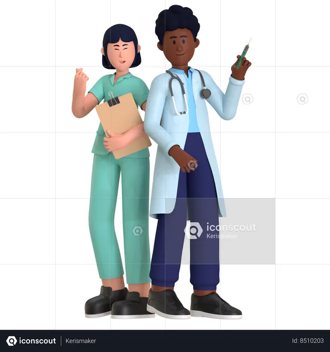 Médecin et infirmière donnant une pose debout  3D Illustration