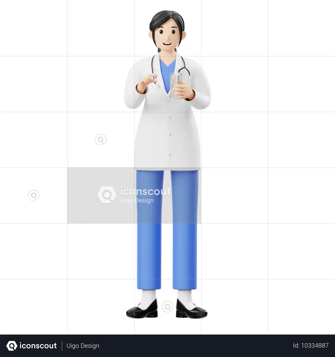 Médecin femme tenant une pilule  3D Icon