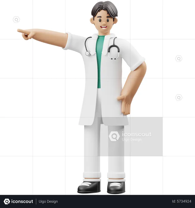 Médecin de sexe masculin pointant quelque chose dans la direction gauche  3D Illustration