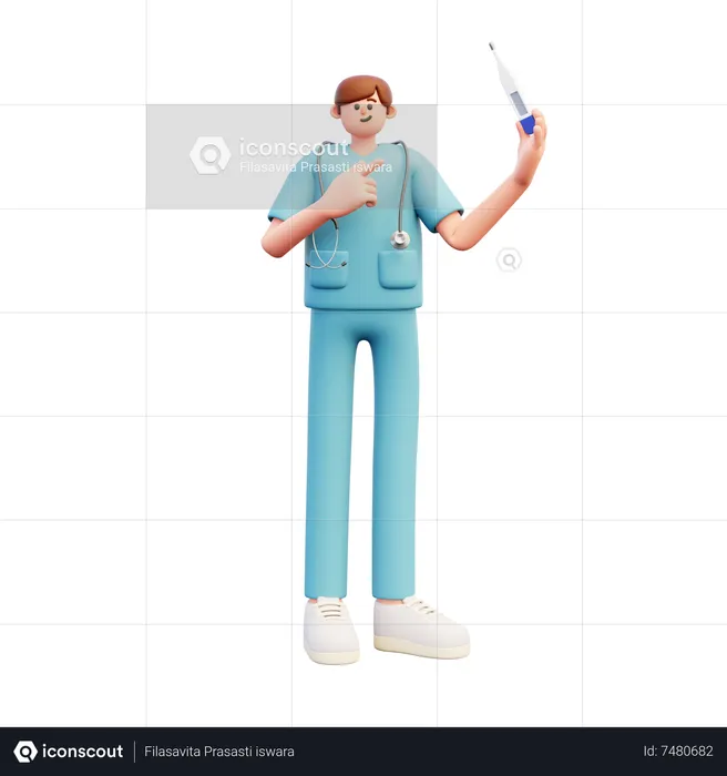 Docteur pointant sur le thermomètre  3D Illustration