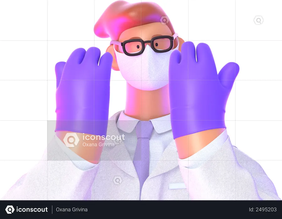 Médecin portant un masque et des gants  3D Illustration