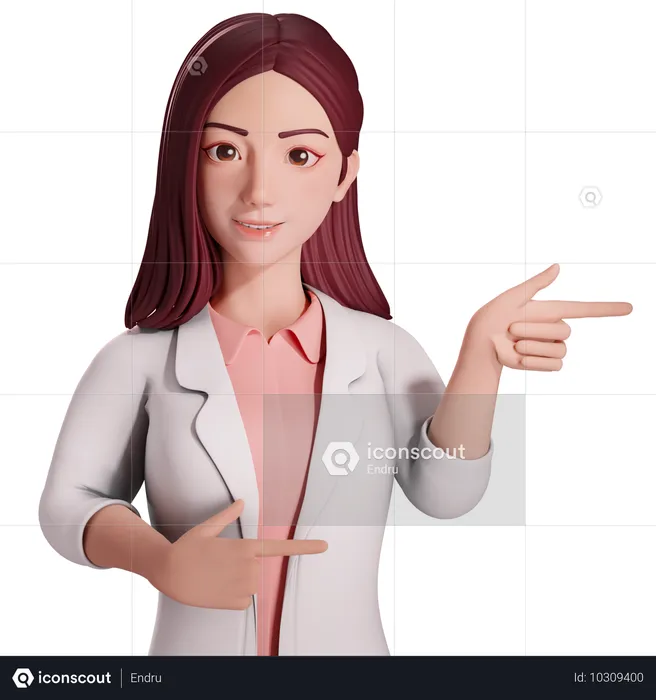 Médica apontando para o lado esquerdo com as duas mãos  3D Illustration