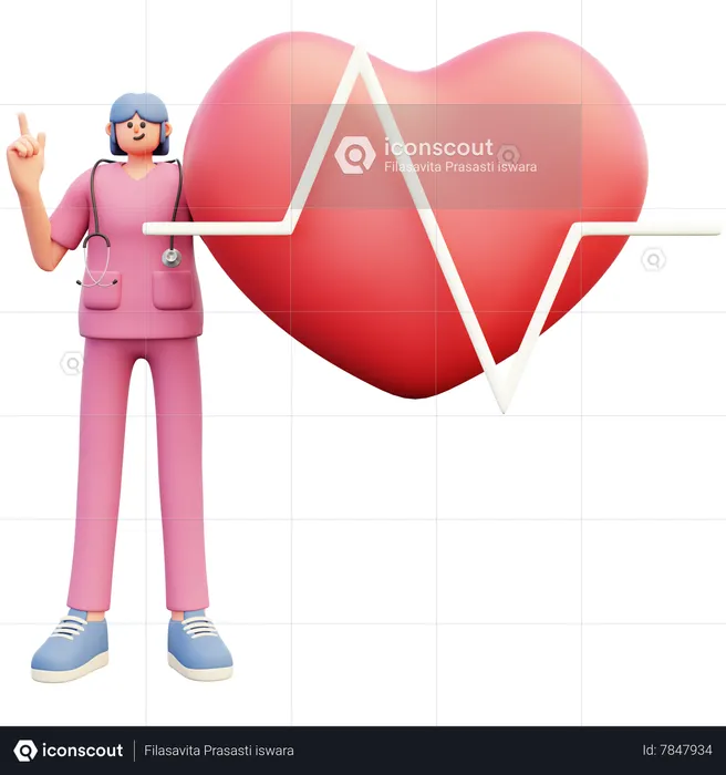 Médica com eletrocardiograma  3D Illustration