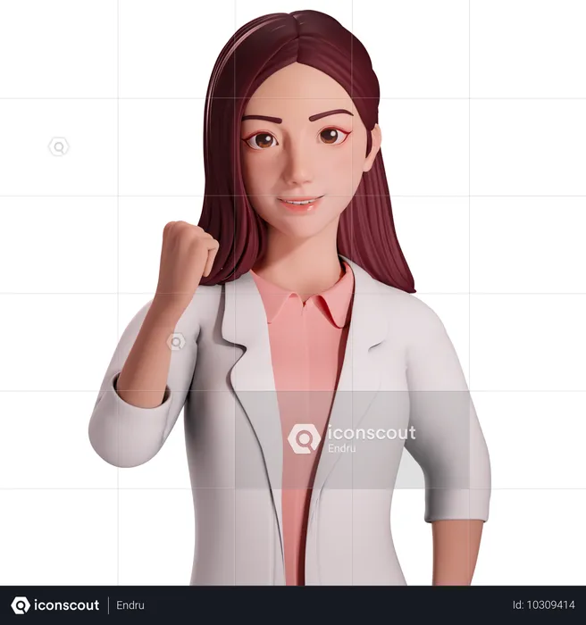 Médica mostrando gesto de punho com a mão direita para comemorar  3D Illustration