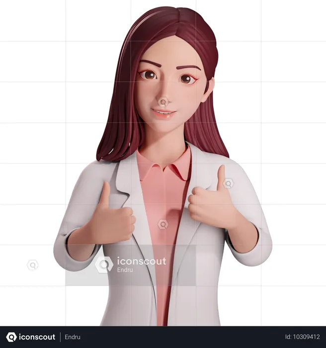 Médica mostrando gesto de polegar para cima com ambas as mãos  3D Illustration