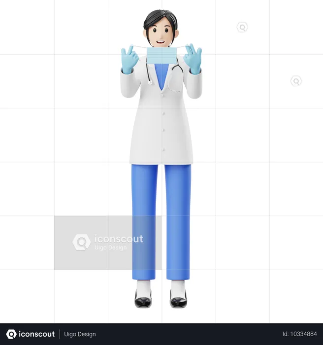 Médica se preparando para usar máscara  3D Illustration