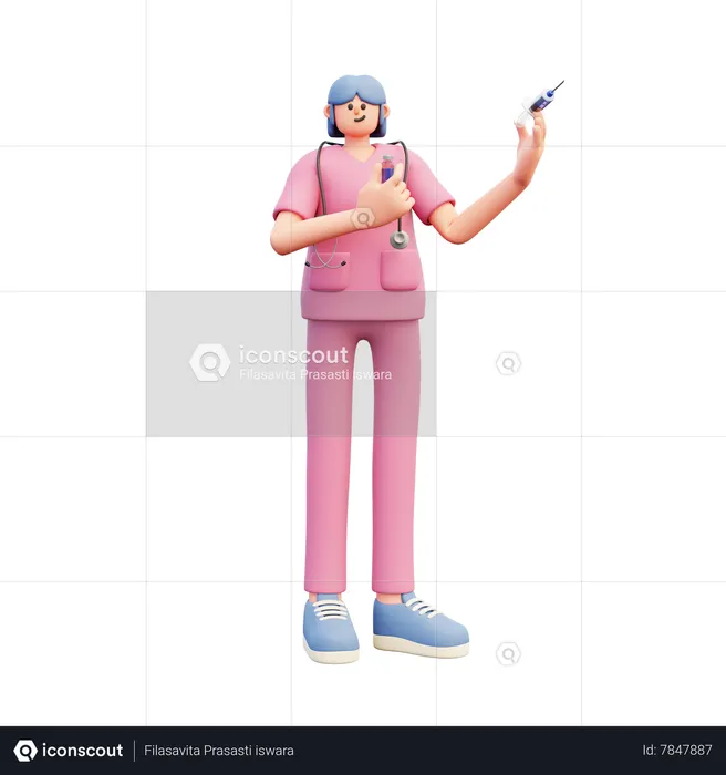 Médica segurando vacina e seringa  3D Illustration