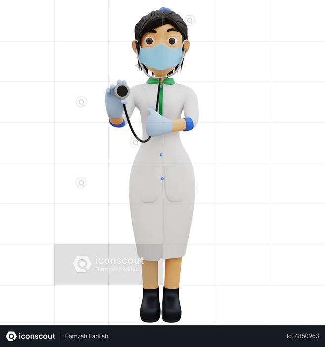 Médica usando estetoscópio  3D Illustration