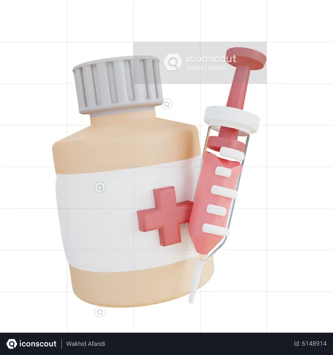 Medicine Bottle And Injection  3D Icon