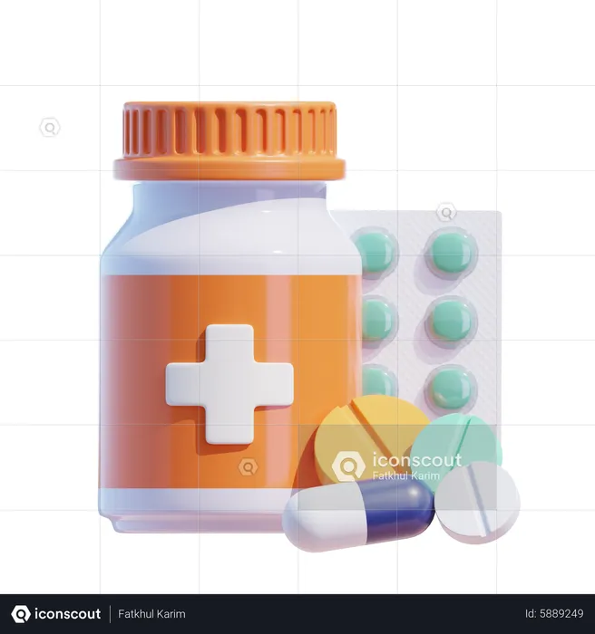 Medicine Bottle And Pills  3D Icon