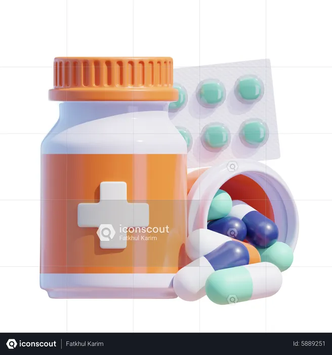 Medicine Bottles With Pills  3D Icon