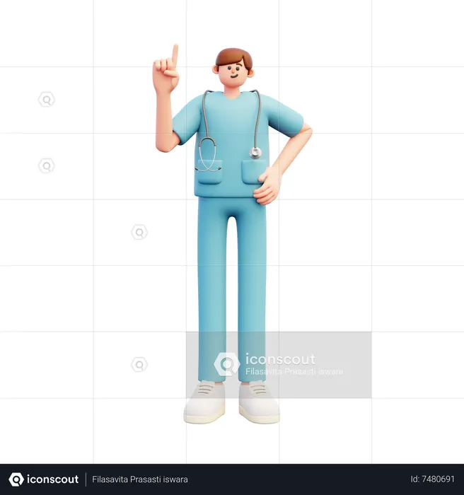 Médico apontando para cima  3D Illustration