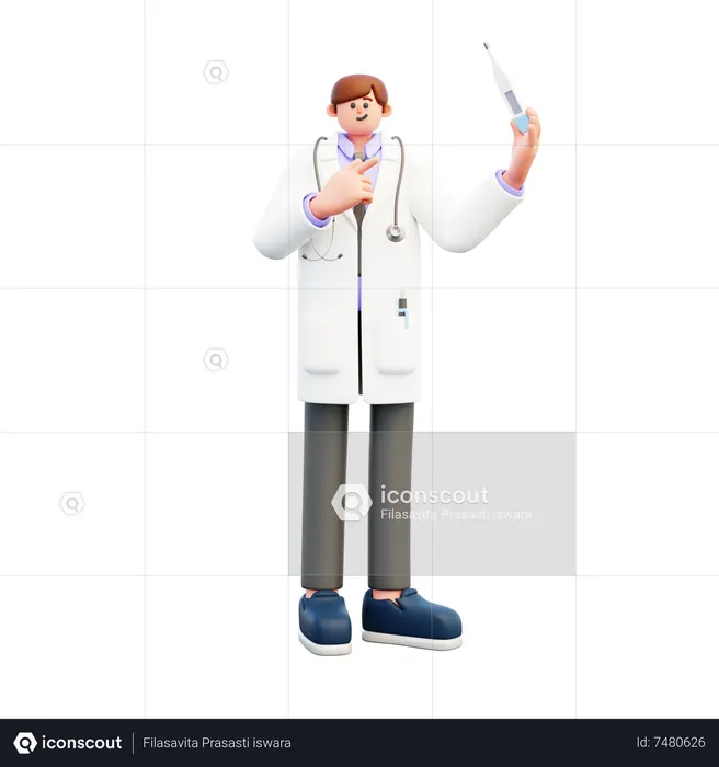 Médico apontando para termômetro  3D Icon