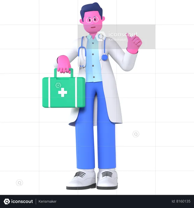 Doctor con botiquín de primeros auxilios  3D Illustration