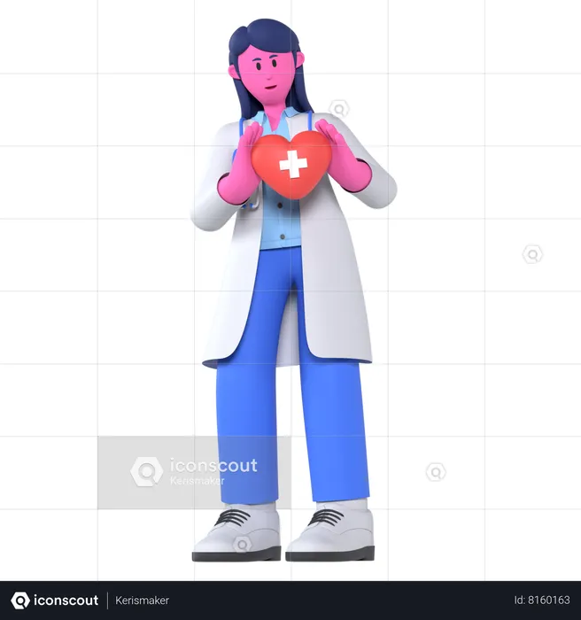 Médico con cuidado del corazón  3D Illustration