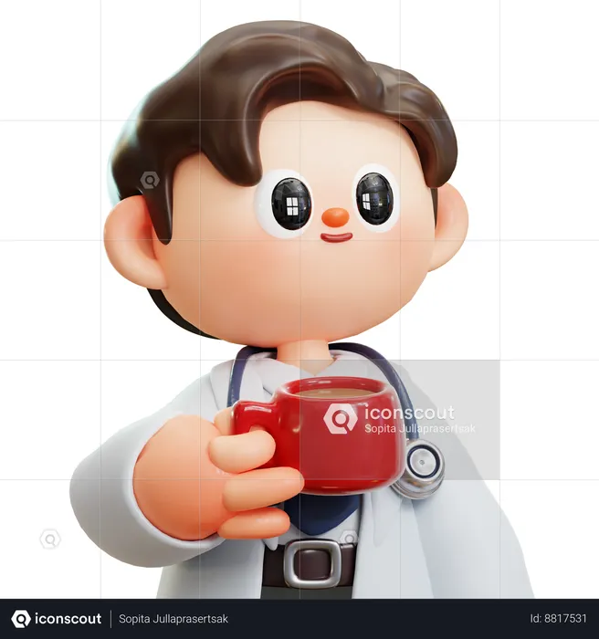 Médico está bebendo café quente  3D Illustration