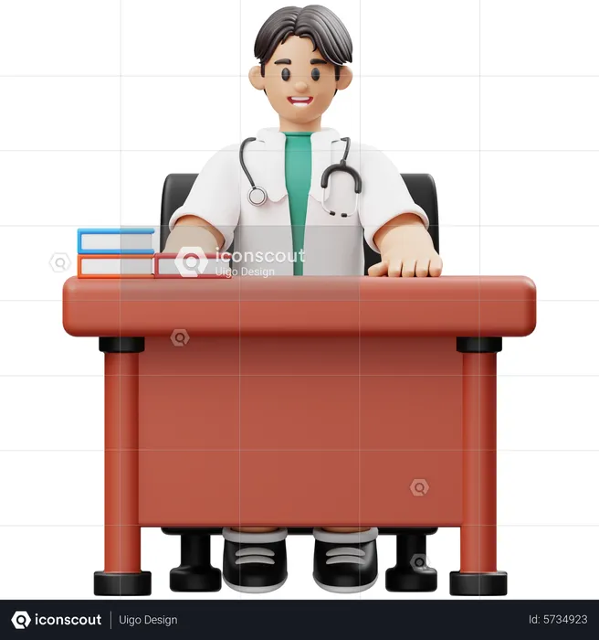 Médico masculino esperando paciente em sua clínica  3D Illustration