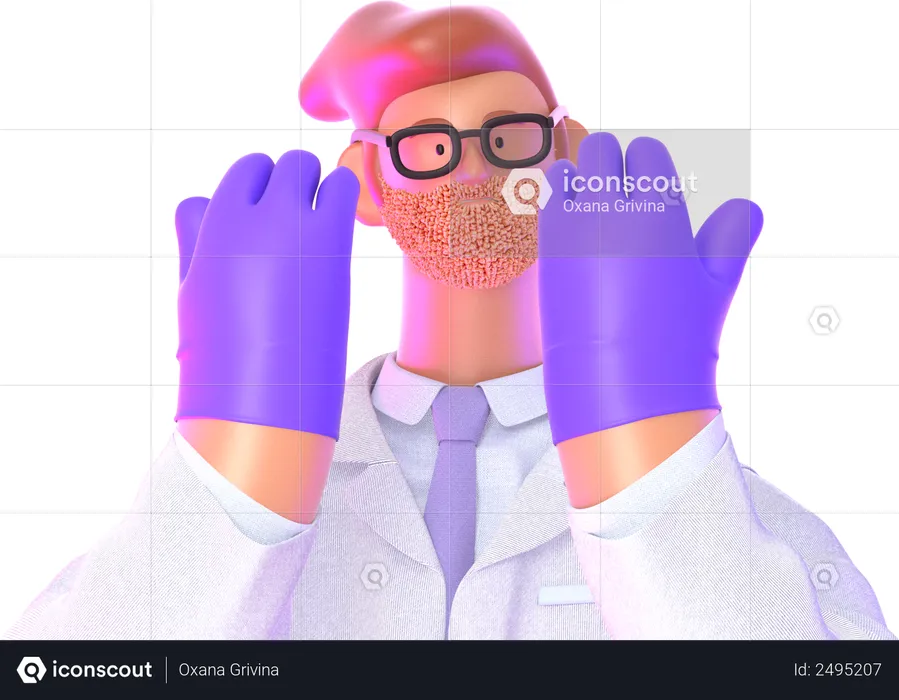 Médico mostrando a importância das luvas  3D Illustration