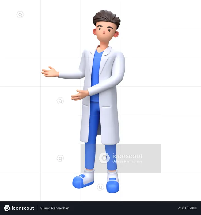 Médico mostrando algo no lado esquerdo  3D Illustration