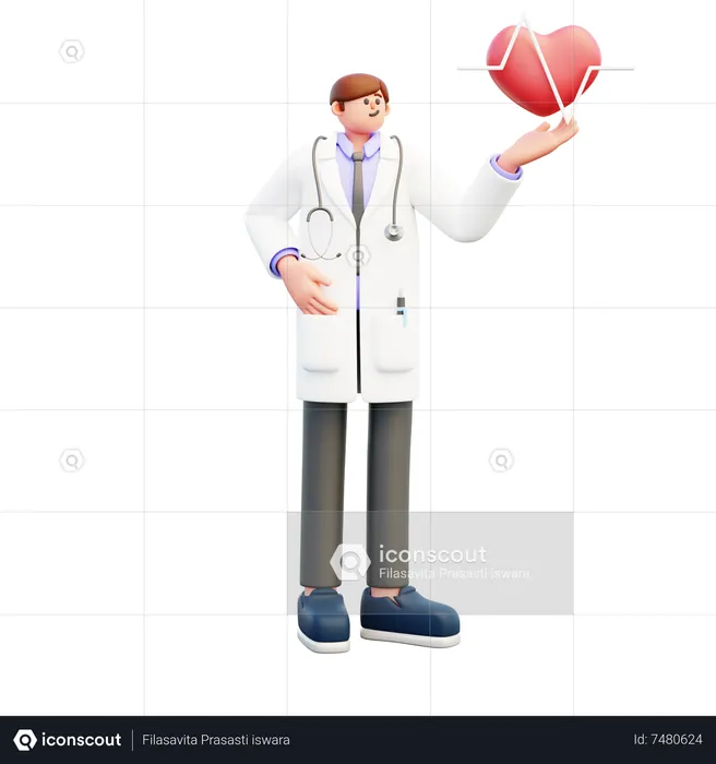 Médico mostrando o símbolo de batimento cardíaco  3D Illustration