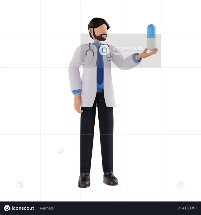 Médico segurando pílula  3D Illustration