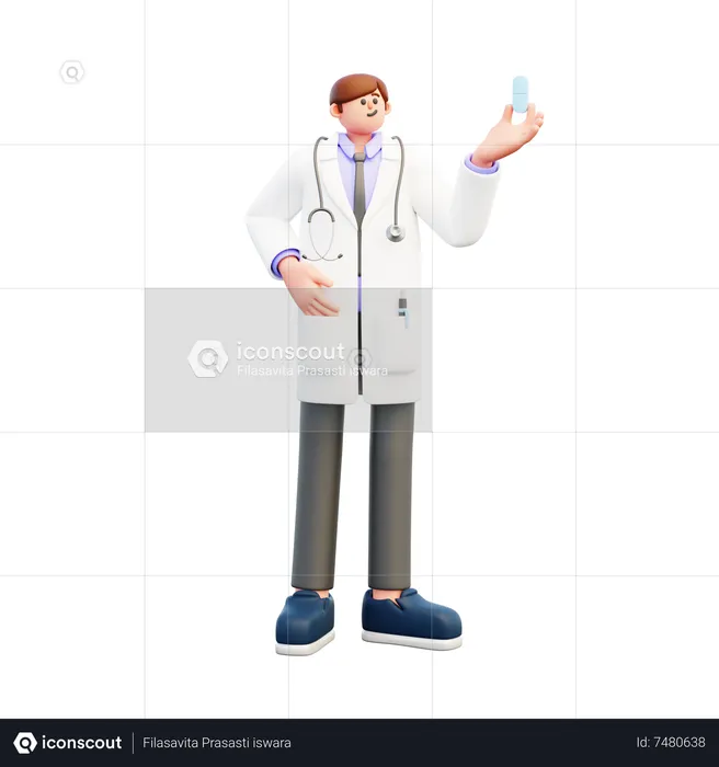 Médico segurando uma pílula grande  3D Illustration