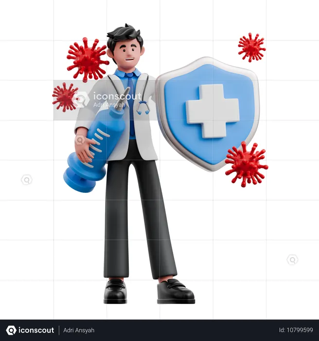 Médico usando escudo  3D Illustration