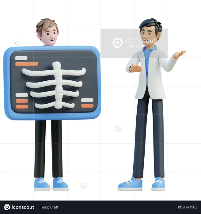 El médico masculino examina mediante rayos x  3D Illustration