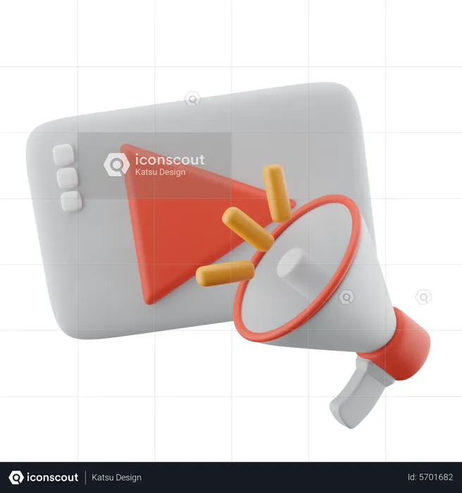 Megaphone And Play Button  3D Icon