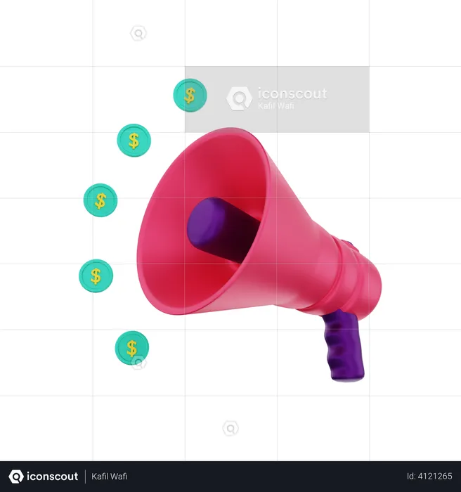 Megaphone with dollar coins  3D Illustration