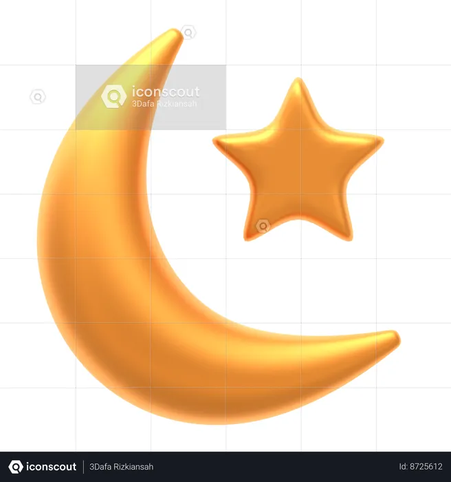 Meia lua e estrela  3D Icon