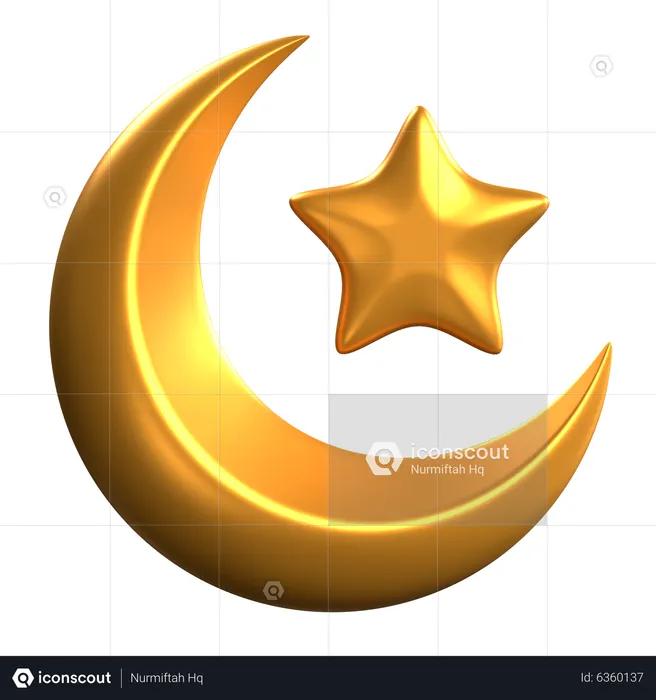 Meia lua e estrela  3D Icon