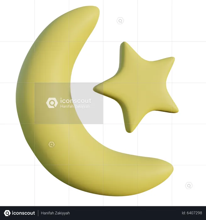 Meia lua e estrela  3D Icon