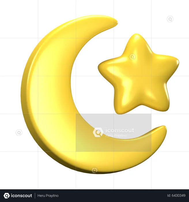 Meia lua e estrela  3D Icon