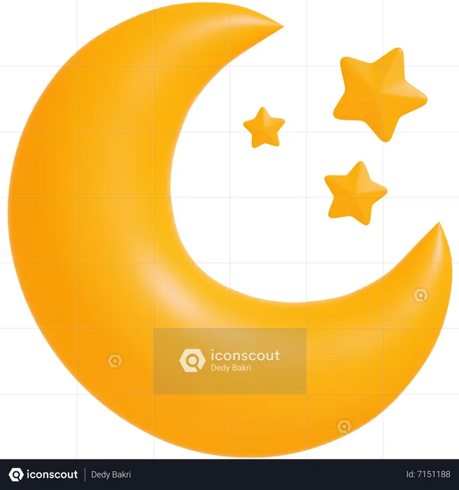 Meia lua e estrelas  3D Icon