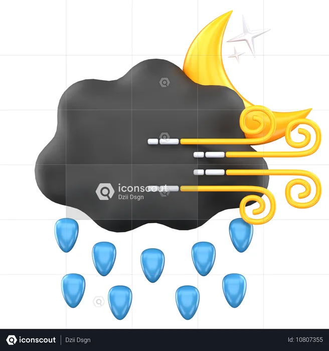 Meia noite chuvosa com vento  3D Icon
