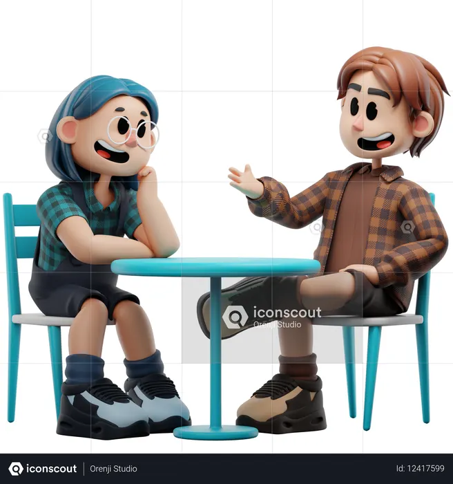 Mejores amigos conversando juntos de forma divertida  3D Illustration