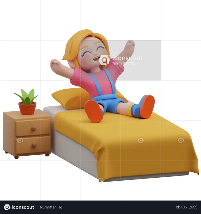 Menina acorda cama  3D Icon