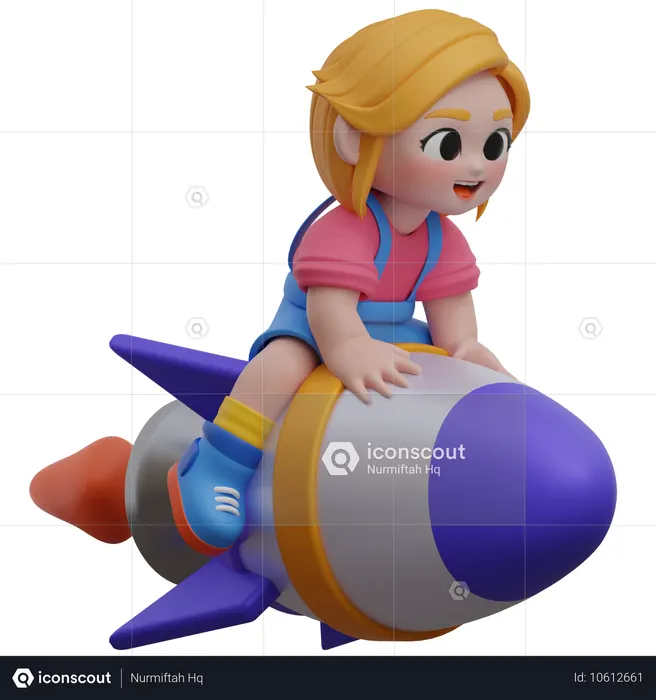 Menina anda de foguete  3D Icon