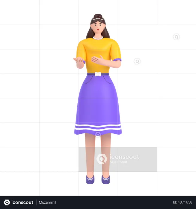 Menina apresentando algo em pé e sorrindo  3D Icon