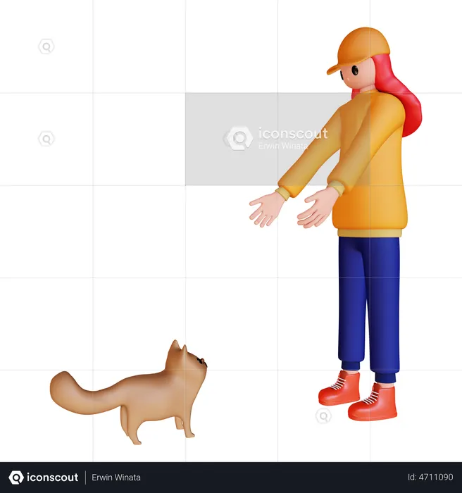 Menina brincando com cachorro de estimação  3D Illustration
